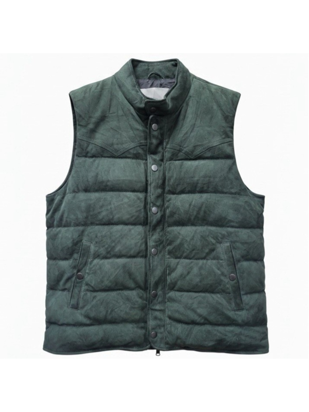 Neiman Marcus Men's Green Goat Leather Full-Zip Stand-Up Collar Puffer Vest XXL